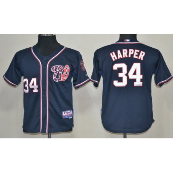 Washington Nationals #34 Bryce Harper Navy Blue Kids Jersey