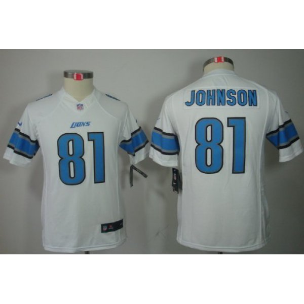 Nike Detroit Lions #81 Calvin Johnson White Limited Kids Jersey