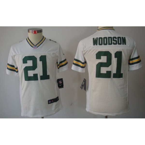 Nike Green Bay Packers #21 Charles Woodson White Limited Kids Jersey