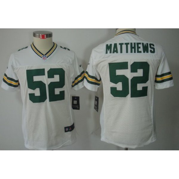 Nike Green Bay Packers #52 Clay Matthews White Limited Kids Jersey