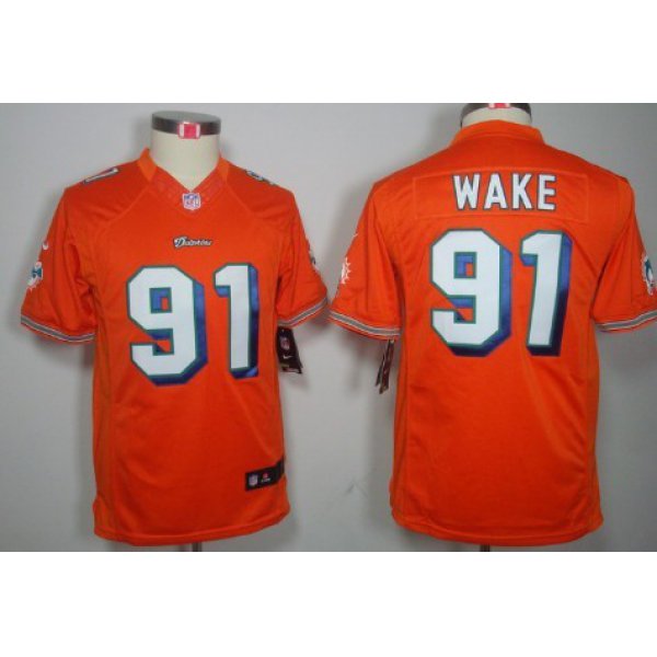 Nike Miami Dolphins #91 Cameron Wake Orange Limited Kids Jersey