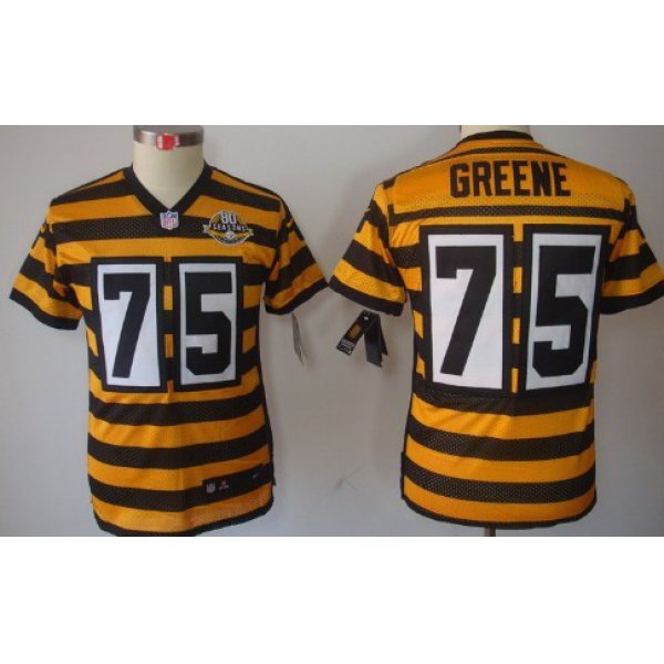 Nike Pittsburgh Steelers #75 Joe Greene Yellow With Black Throwback 80TH Kids Jersey