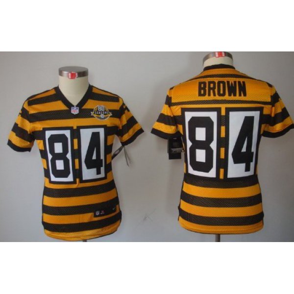 Nike Pittsburgh Steelers #84 Antonio Brown Yellow With Black Throwback 80TH Kids Jersey