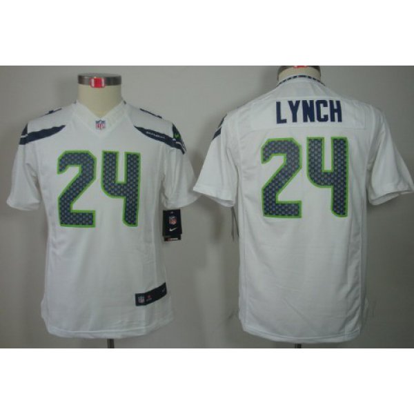 Nike Seattle Seahawks #24 Marshawn Lynch White Limited Kids Jersey