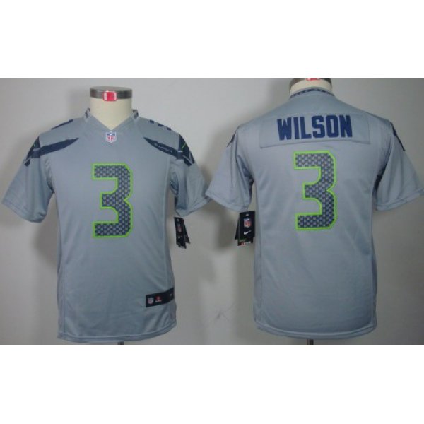 Nike Seattle Seahawks #3 Russell Wilson Gray Limited Kids Jersey
