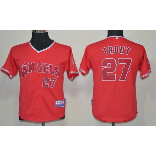 LA Angels of Anaheim #27 Mike Trout Red Kids Jersey