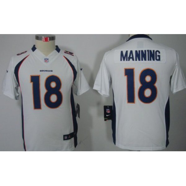 Nike Denver Broncos #18 Peyton Manning White Limited Kids Jersey