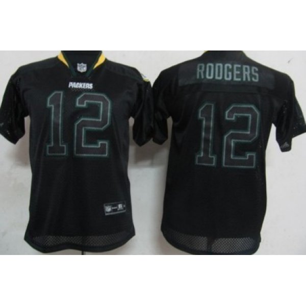 Nike Green Bay Packers #12 Aaron Rodgers Lights Out Black Kids Jersey