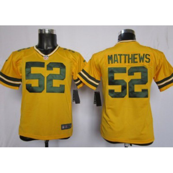 Nike Green Bay Packers #52 Clay Matthews Yellow Game Kids Jersey