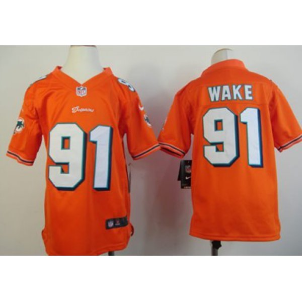 Nike Miami Dolphins #91 Cameron Wake Orange Game Kids Jersey