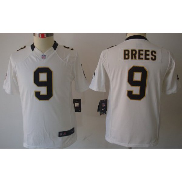 Nike New Orleans Saints #9 Drew Brees White Limited Kids Jersey