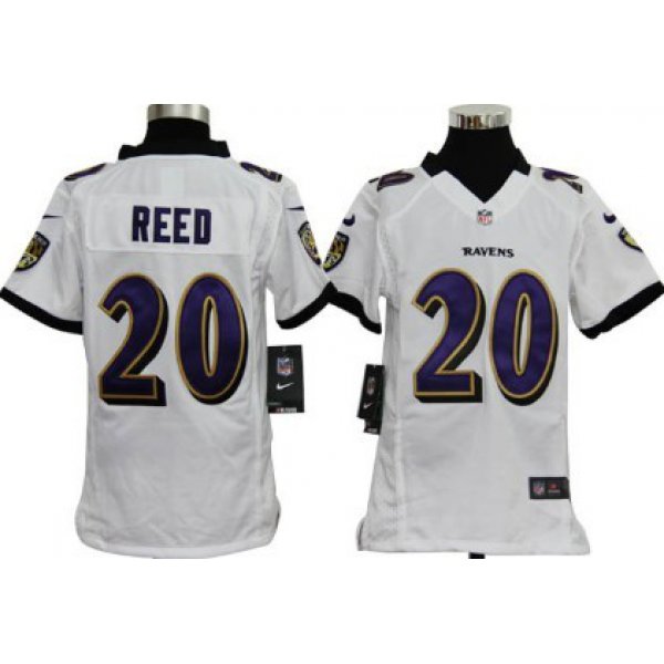 Nike Baltimore Ravens #20 Ed Reed White Game Kids Jersey