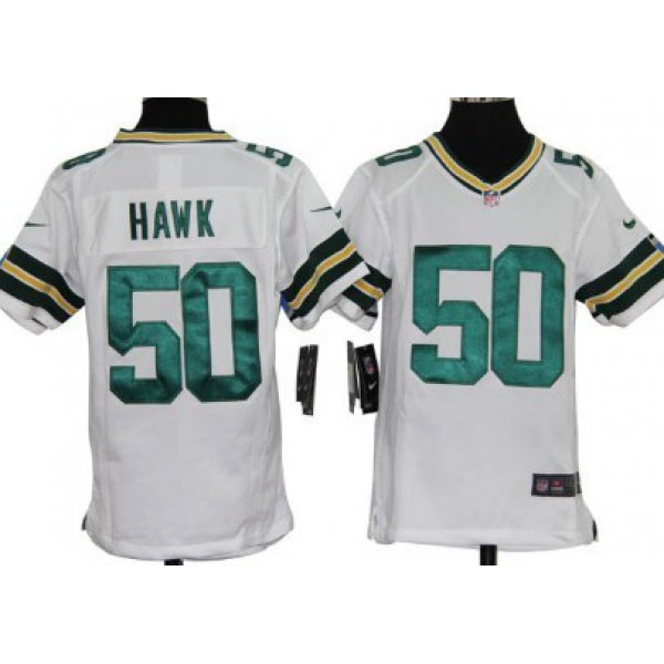 Nike Green Bay Packers #50 A.J. Hawk White Game Kids Jersey