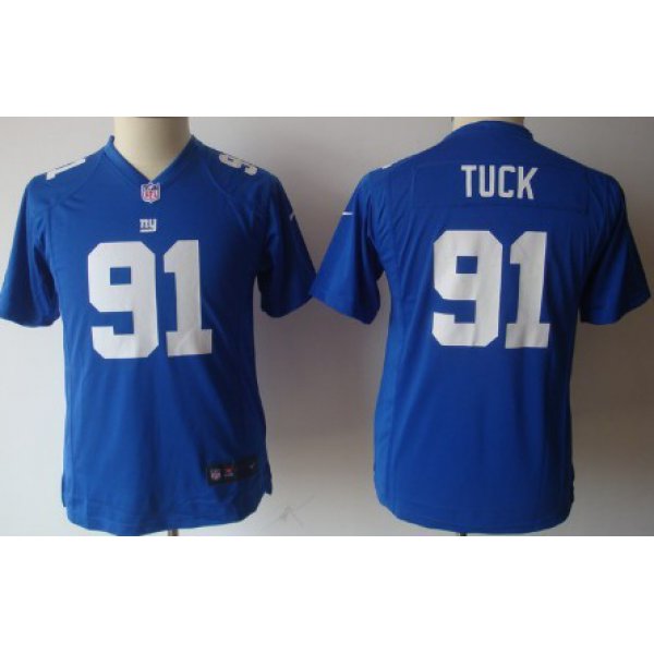 Nike New York Giants #91 Justin Tuck Blue Game Kids Jersey