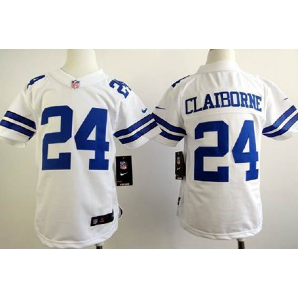 Nike Dallas Cowboys #24 Morris Claiborne White Game Kids Jersey