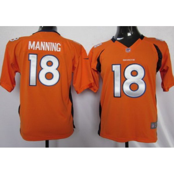 Nike Denver Broncos #18 Peyton Manning Orange Game Kids Jersey