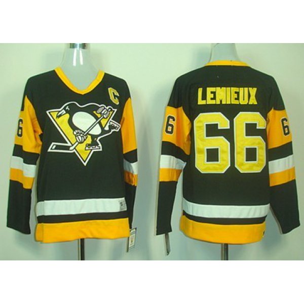 Pittsburgh Penguins #66 Mario Lemieux Black Throwback CCM Kids Jersey