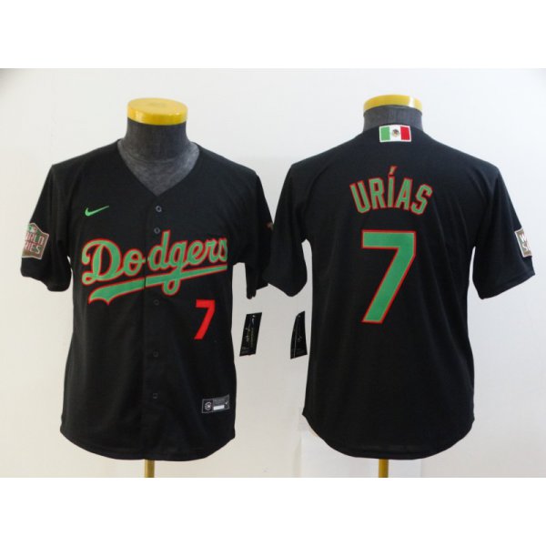 Youth Los Angeles Dodgers #7 Julio Urias Black Green Mexico 2020 World Series Stitched MLB Jersey