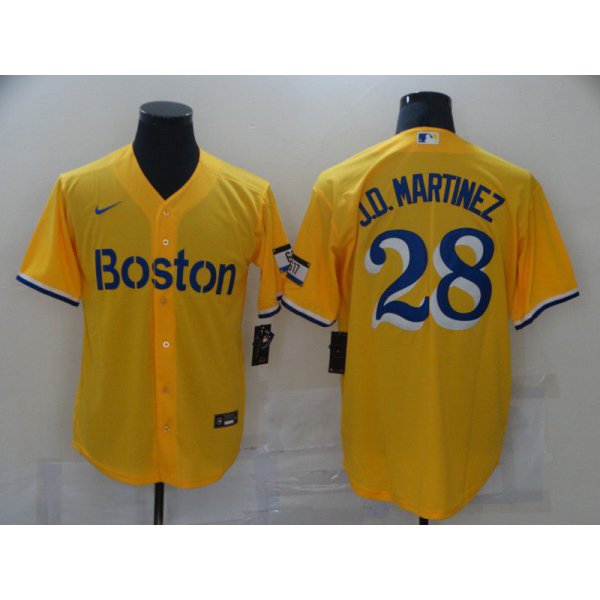 Men Boston Red Sox 28 J.D.Martinez Yellow City Edition Game 2021 Nike MLB Jerseys