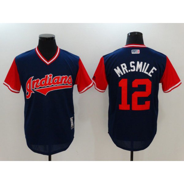 Men Cleveland Indians 12 Mr.smile Blue Game Legend Edition MLB Jersey