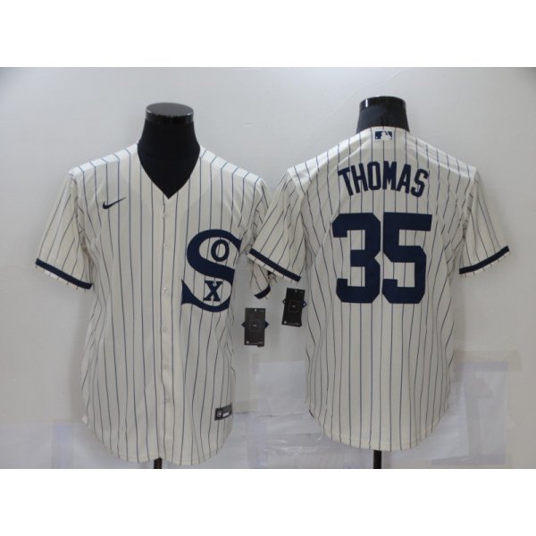 Men's Chicago White Sox #35 Frank Thomas 2021 Cream Navy Field of Dreams Name Flex Base Stitched Jersey