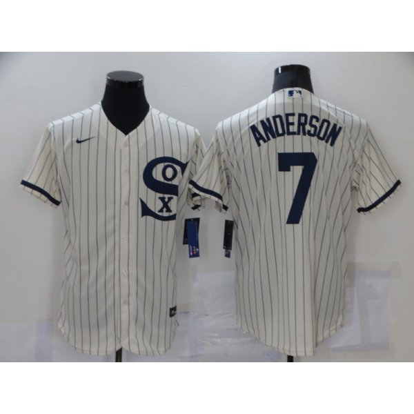 Men's Chicago White Sox #7 Tim Anderson 2021 Cream Navy Field of Dreams Name Flex Base Stitched Jersey