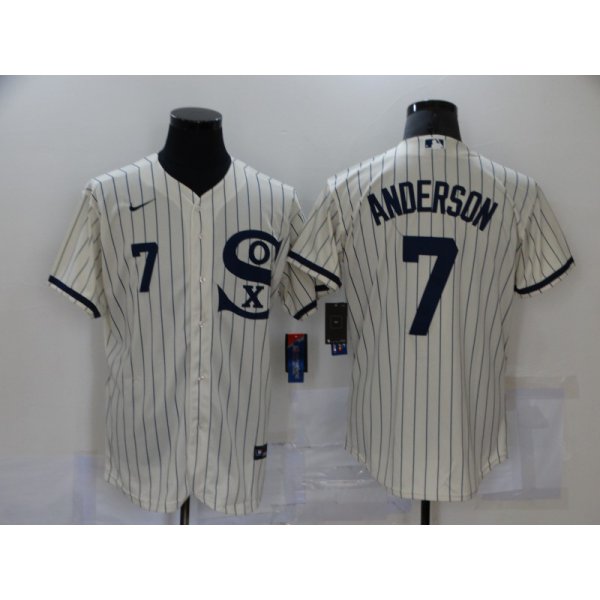 Men's Chicago White Sox #7 Tim Anderson 2021 Cream Navy Field of Dreams Number Flex Base Stitched Jersey