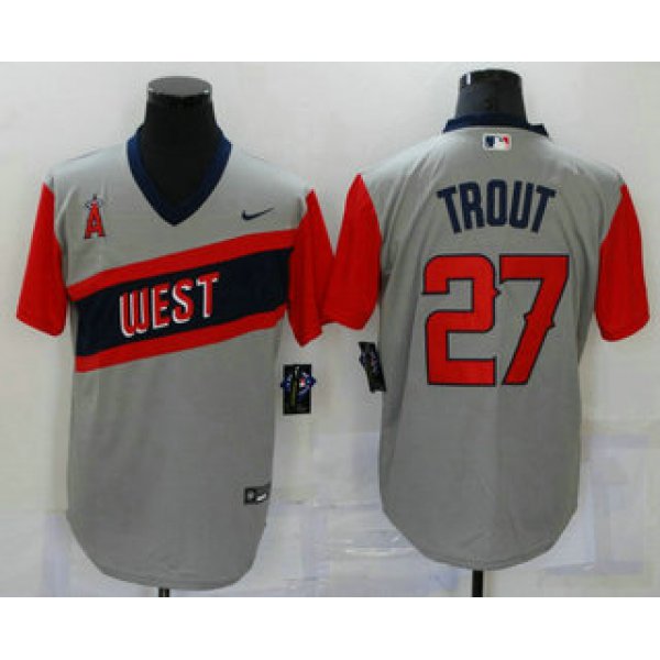 Men's Los Angeles Angels Of Anaheim #27 Mike Trout Grey 2021 Little League Classic Stitched Nike Jersey