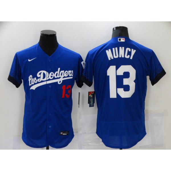 Men's Los Angeles Dodgers #13 Max Muncy Blue 2021 City Connect Flex Base Stitched Jersey
