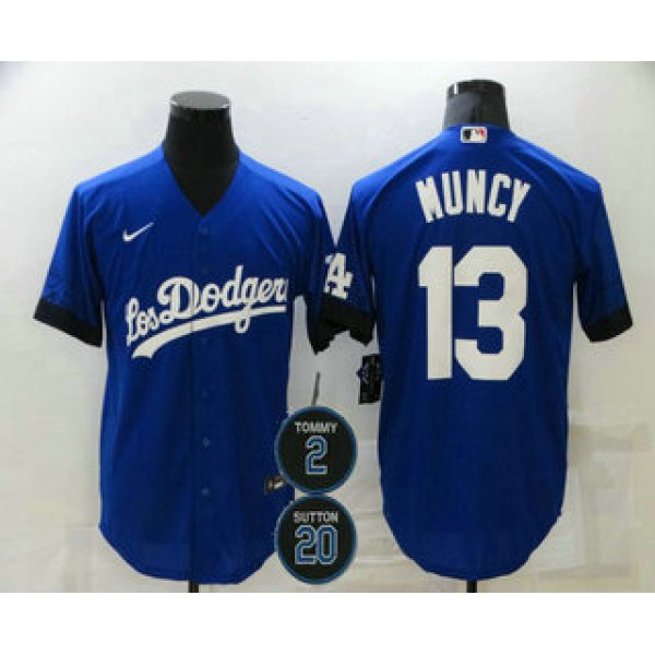 Men's Los Angeles Dodgers #13 Max Muncy Blue #2 #20 Patch City Connect Cool Base Stitched Jersey