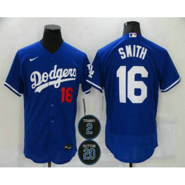 Men's Los Angeles Dodgers #16 Will Smith Blue #2 #20 Patch Stitched MLB Flex Base Nike Jersey