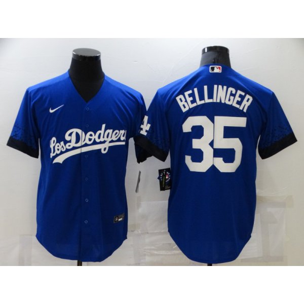 Men's Los Angeles Dodgers #35 Cody Bellinger Blue 2021 City Connect Number Cool Base Stitched Jersey