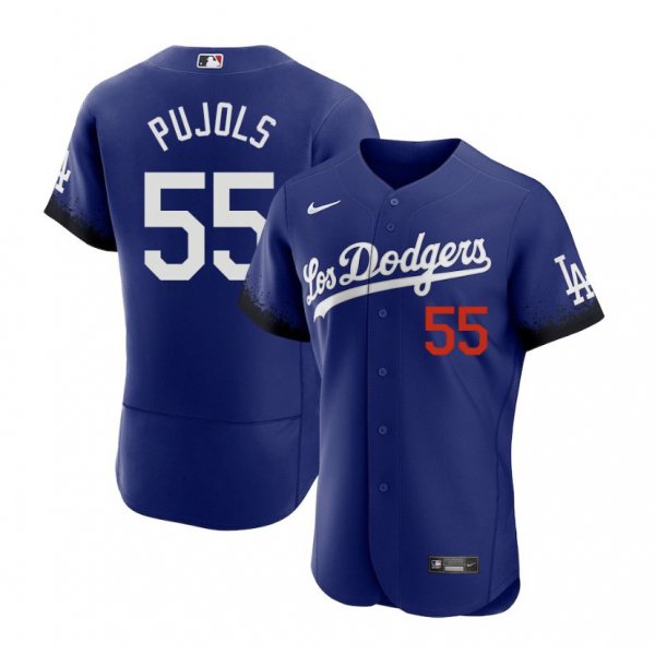 Men's Los Angeles Dodgers #55 Albert Pujols Blue 2021 City Connect Flex Base Stitched Jersey