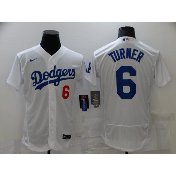 Men's Los Angeles Dodgers #6 Trea Turner White Stitched MLB Flex Base Nike Jersey