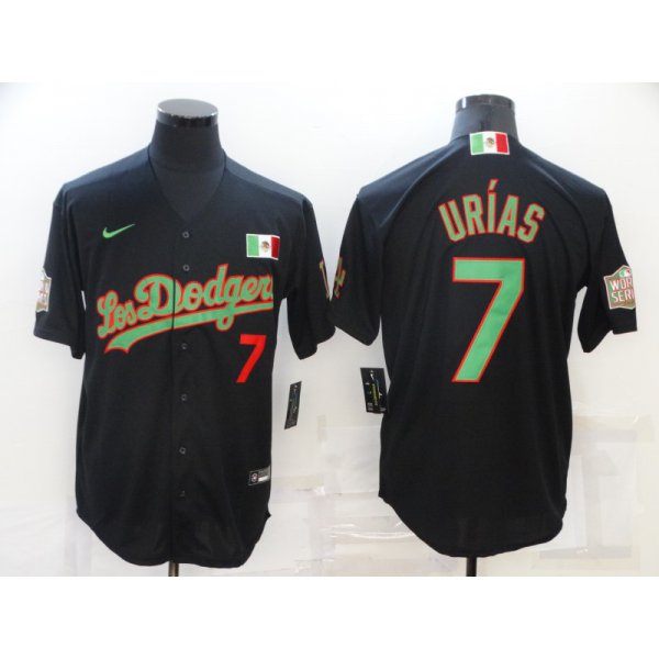 Men's Los Angeles Dodgers #7 Julio Urias Black With Los Angeles Green Mexico 2020 World Series Stitched MLB Jersey