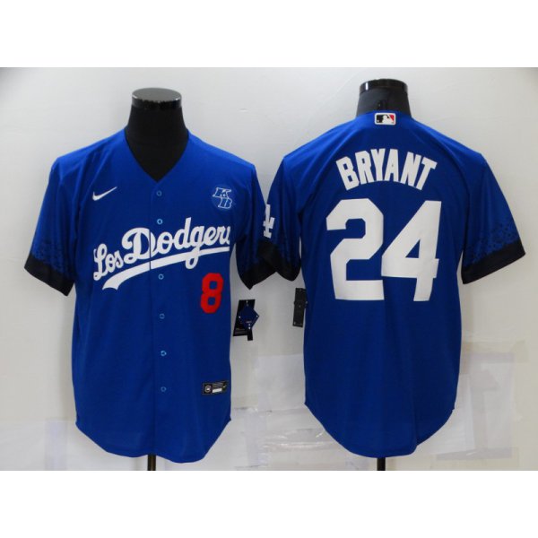 Men's Los Angeles Dodgers #8 #24 Kobe Bryant Blue 2021 City Connect Number Cool Base Stitched Jersey