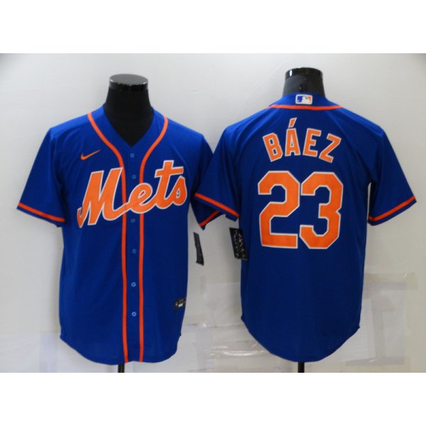 Men's New York Mets #23 Javier Baez Blue Stitched MLB Cool Base Nike Jersey