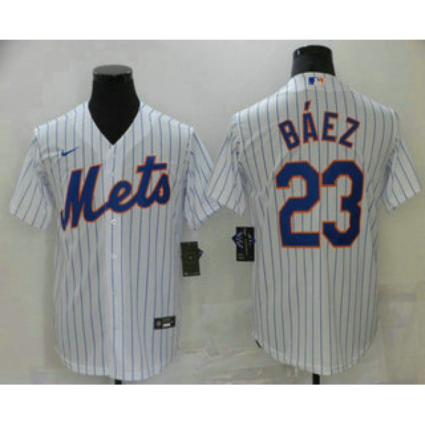 Men's New York Mets #23 Javier Baez White Stitched MLB Cool Base Nike Jersey