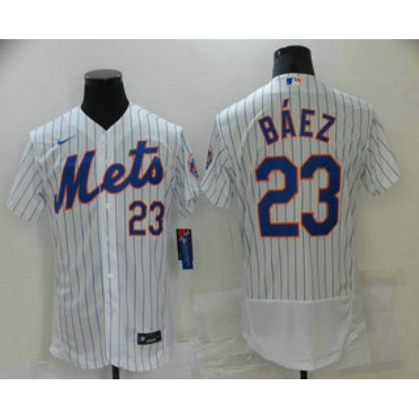 Men's New York Mets #23 Javier Baez White Stitched MLB Flex Base Nike Jersey