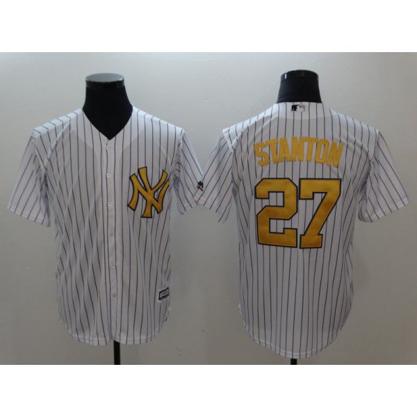Men New York Yankees 27 Stanton White yellow Game 2021 MLB Jersey