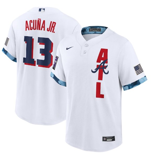 Men's Atlanta Braves #13 Ronald Acuña Jr. 2021 White All-Star Cool Base Stitched MLB Jersey
