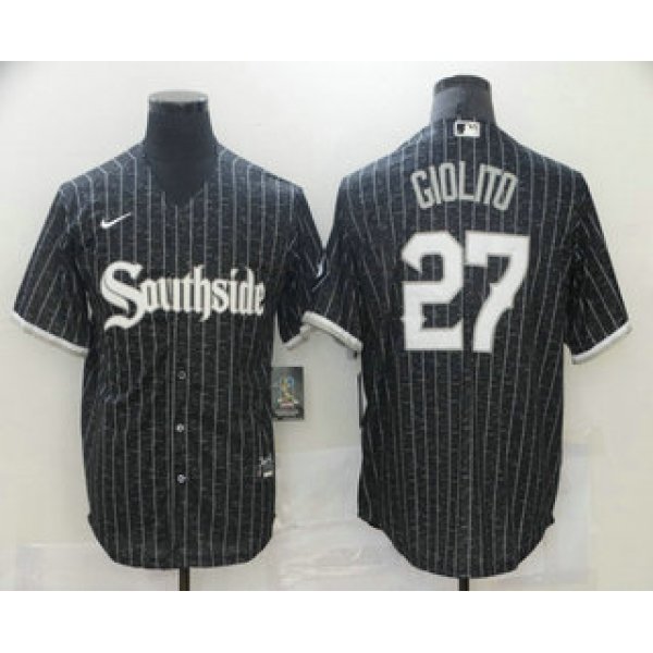 Men's Chicago White Sox #27 Lucas Giolito Black 2021 City Connect Stitched MLB Cool Base Nike Jersey