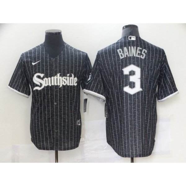 Men's Chicago White Sox #3 Harold Baines Black 2021 City Connect Stitched MLB Cool Base Nike Jersey