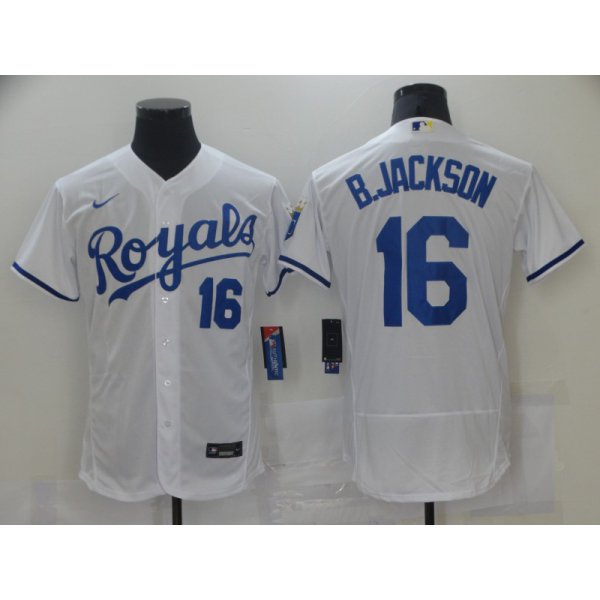 Men's Kansas City Royals #16 Bo Jackson White Stitched MLB Flex Base Nike Jersey