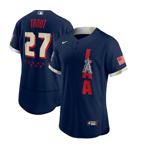 Men's Los Angeles Angels #27 Mike Trout 2021 Navy All-Star Flex Base Stitched MLB Jersey