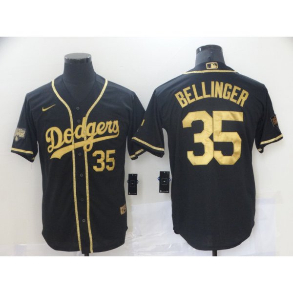 Men's Los Angeles Dodgers #35 Cody Bellinger Black Gold Stitched MLB Cool Base Nike Jersey