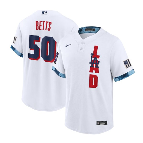 Men's Los Angeles Dodgers #50 Mookie Betts 2021 White All-Star Cool Base Stitched MLB Jersey