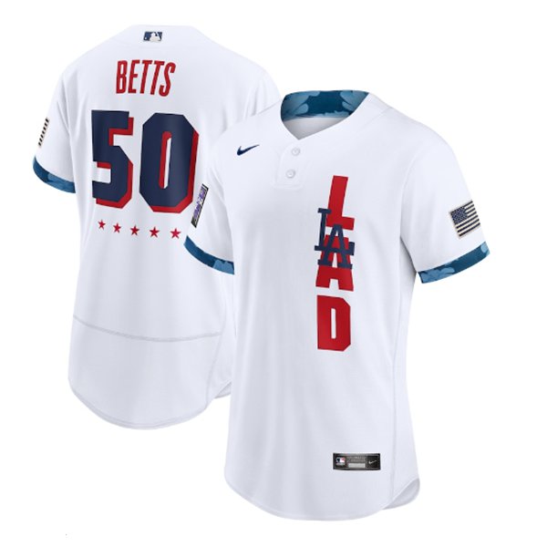 Men's Los Angeles Dodgers #50 Mookie Betts 2021 White All-Star Flex Base Stitched MLB Jersey