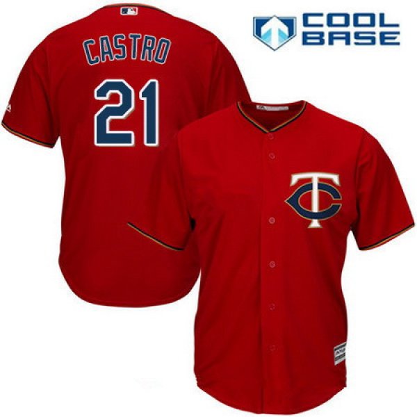 Men's Minnesota Twins #21 Jason Castro Scarlet Red Alternate Stitched MLB Majestic Cool Base Jersey