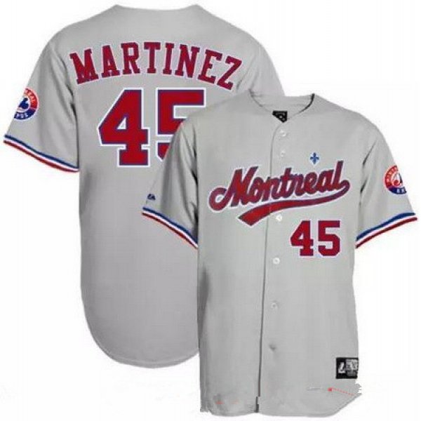 Men's Montreal Expos #45 Pedro Martinez Gray Road Throwback Stitched MLB Majestic Cooperstown Collection Jersey